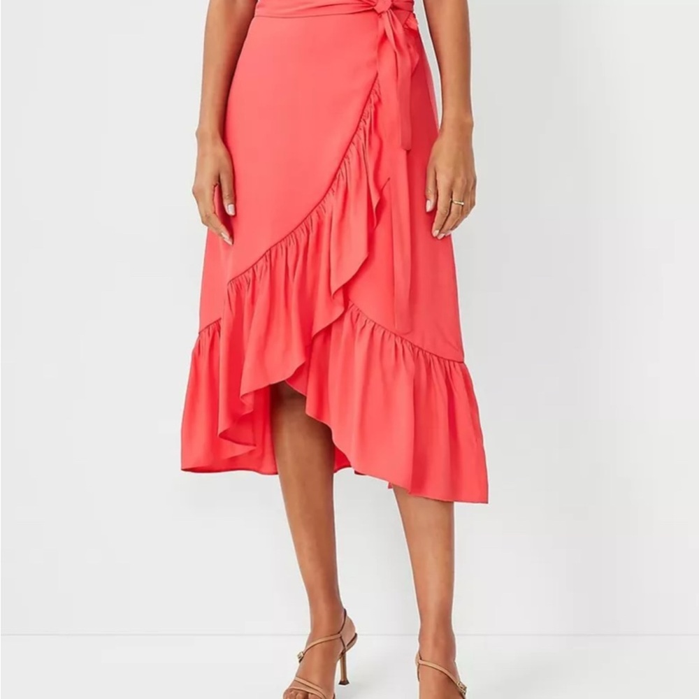 Flirty Coral Ruffle Wrap Skirt